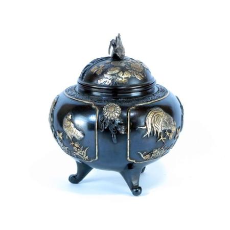 香炉 銅製　朝陽地紋香炉　漆びきメッキ